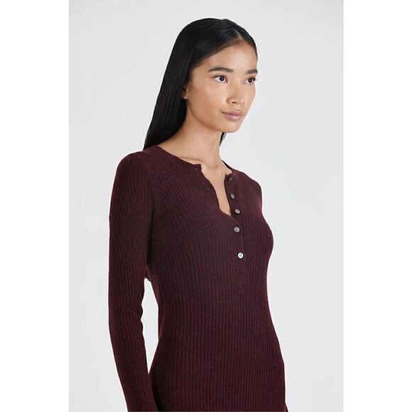 NEW! ATM Cashmere blend long sleeve wide rib sweater dress dark red small $395 - Picture 2 of 7